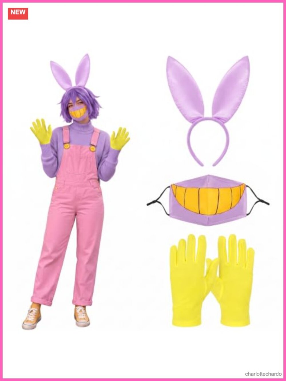 Bunny Ear Headband Teeth Face Mask Gloves Halloween Costume Set